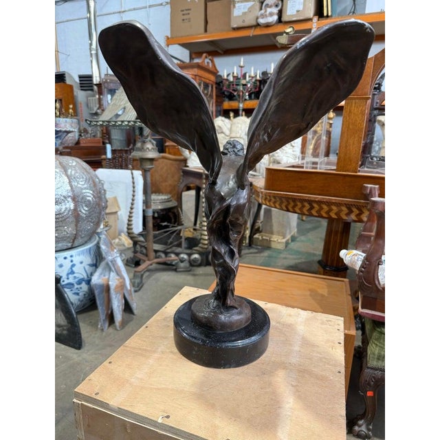 After Charles Sykes, Spirit of Ecstasy, Bronze Sculpture on Marble Base For Sale - Image 5 of 7