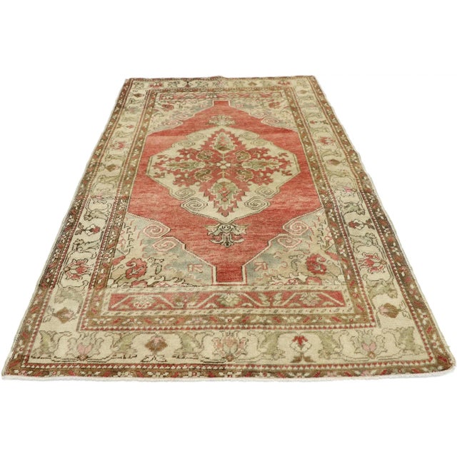 Traditional Mid 20th Century Vintage Turkish Oushak Rug 03'04 X 05'07 For Sale - Image 3 of 10