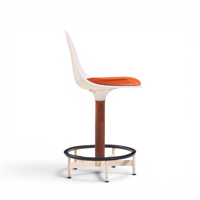 Eero Saarinen Style Burke Mid Century Walnut and Fiberglass Barstools - Set of 4 For Sale - Image 11 of 12