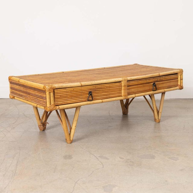 1960s French Rattan Coffee Table For Sale - Image 4 of 14