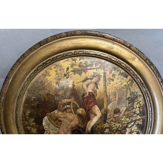 Pair of Late 19th Century Antique Advertising Metal Tin Wall Plaques Celebration of Fall & Bacchus For Sale - Image 9 of 12