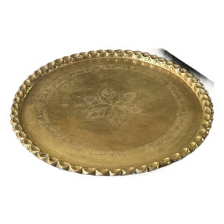 Mid 20th Century Moroccan Brass Table in Black Wood Inset For Sale
