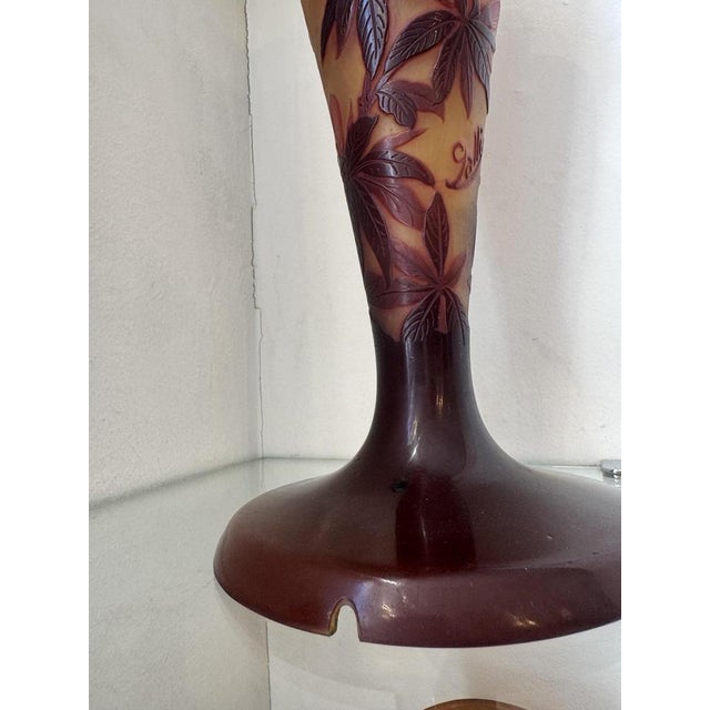 Glass Art Nouveau Glass Lamp Base with Floral Decoration from Émile Gallé, 1890s For Sale - Image 7 of 10