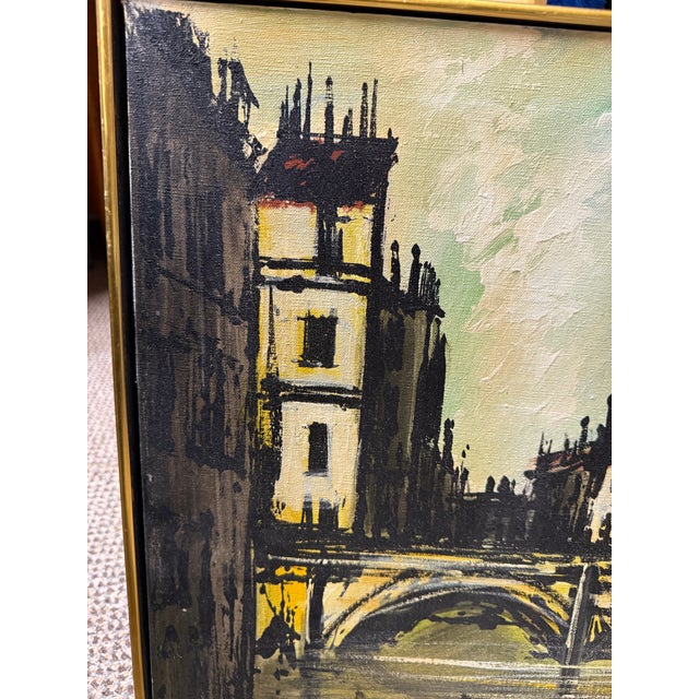 Vintage Mid-Century Modern Cityscape Oil Painting by James Roberts For Sale - Image 4 of 10