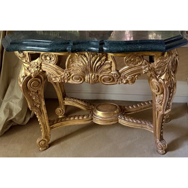 18th C Style Giltwood Rococo Marble Top Console Table For Sale - Image 4 of 5