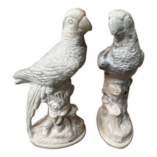 Vintage Holland Mold Cast Marble Parrots - Pair For Sale