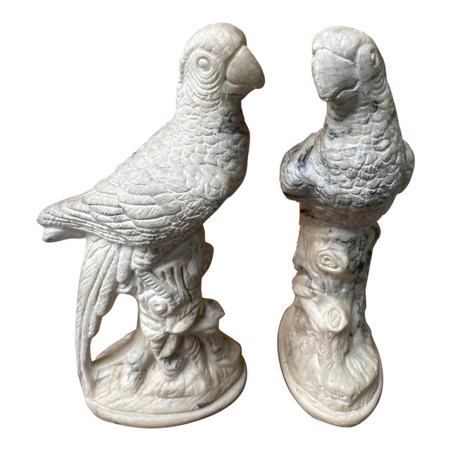 Vintage Holland Mold Cast Marble Parrots - Pair For Sale