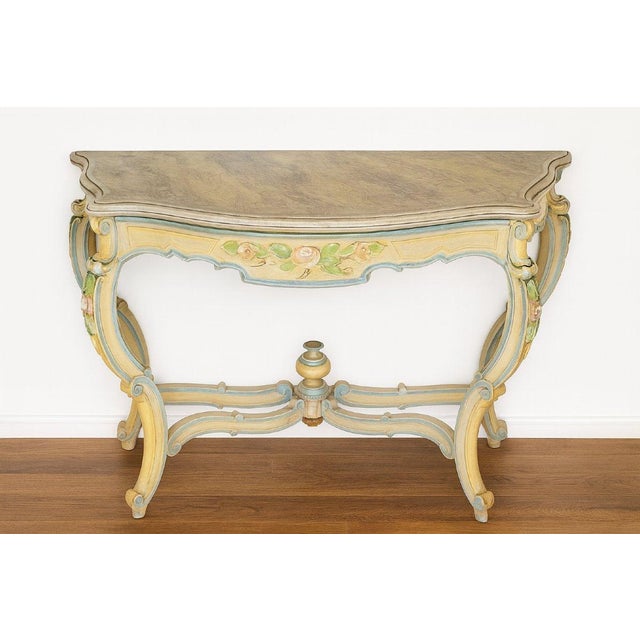 Italian Console Table with Painted and Sculpted Wooden Top with Faux Marble Finish For Sale - Image 3 of 9
