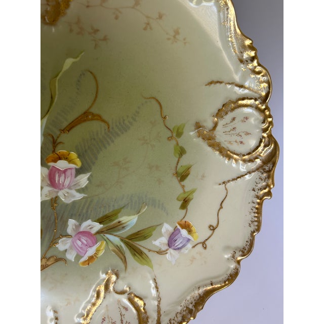 Late 19th Century Antique Limoges Hand-Painted Porcelain Platter, Gilt Scalloped Rim, c.1890s For Sale - Image 5 of 12