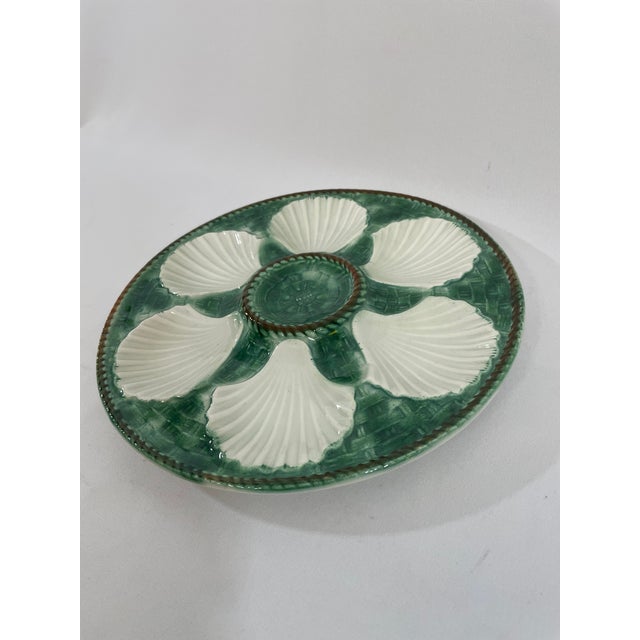 Mid-Century Modern 1950s French Longchamp Green and White Oyster Plate For Sale - Image 3 of 16