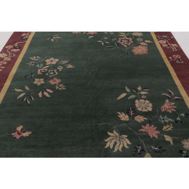 Rug & Kilim Rug & Kilim’s Chinese Art Deco Inspired Rug, Deep Forest Green With Florals For Sale - Image 4 of 9