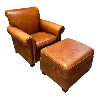 Bernhardt Leather Chair & Ottoman For Sale