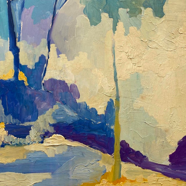 Purple Glenn Radtke Vintage Fauvist " California Landscape " Framed Original Mid Century Modernist Impasto Oil Painting For Sale - Image 8 of 18