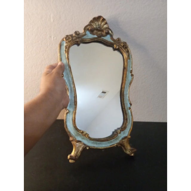 Teal 1960s Handcrafted Teal Gilded Venetian French Florentine Mirror For Sale - Image 8 of 9