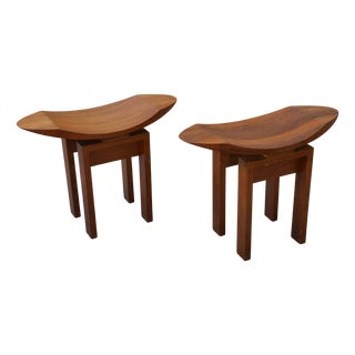 Japanese Teak Stools, 1980s, Set of 2 For Sale