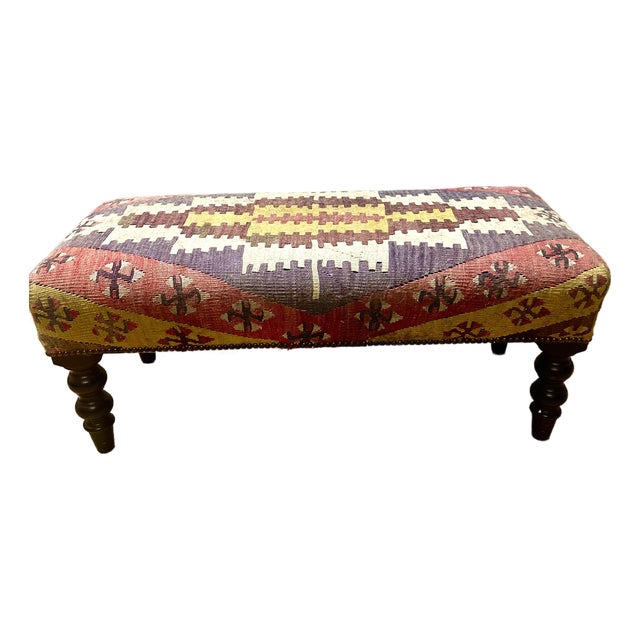 Vintage George Smith Kilim Bench With Turned Legs – Artisan Crafted For Sale