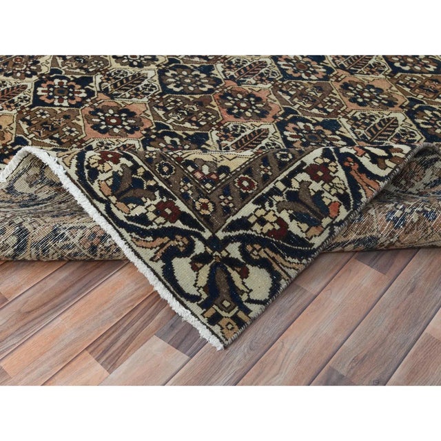 1960s Colorful, Hand Knotted Vintage Persian Bakhtiar With Repetitive Diamond Garden Design, Distressed Wool, Rug For Sale - Image 4 of 13