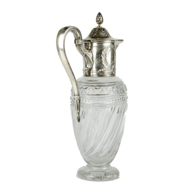 Victorian Late 19th Century Victorian Crystal Pitcher With Sterling Silver Mounted Collar and Hinged Lid, United Kingdom For Sale - Image 3 of 10