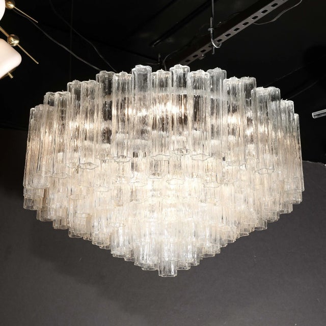 1970s Mid-Century Modernist Seven Tier Tronchi Chandelier in Transparent Murano Glass For Sale In New York - Image 6 of 13