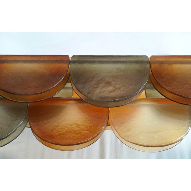 Mid-Century Modern Rectangular Murano Amber Smoky Art Glass and Brass Chandelier, 2000s For Sale - Image 3 of 9