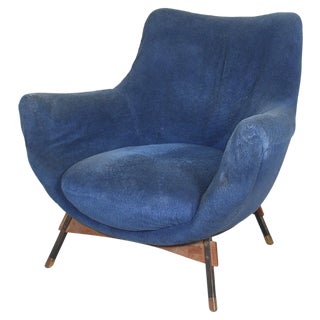 Mid-Century Armchair in Wood and Velvet attributed to G. Veronesi for ISA Bergamo, Italy, 1950s For Sale