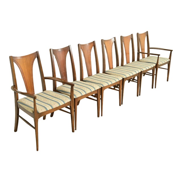 Broyhill Brasilia Mid-Century Modern Sculpted Walnut Dining Chairs, Set of Six For Sale