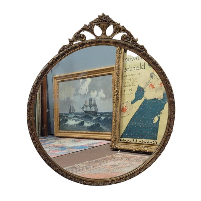 Bronze 1920s Round Gilt Plaster and Wood Mirror For Sale - Image 8 of 8