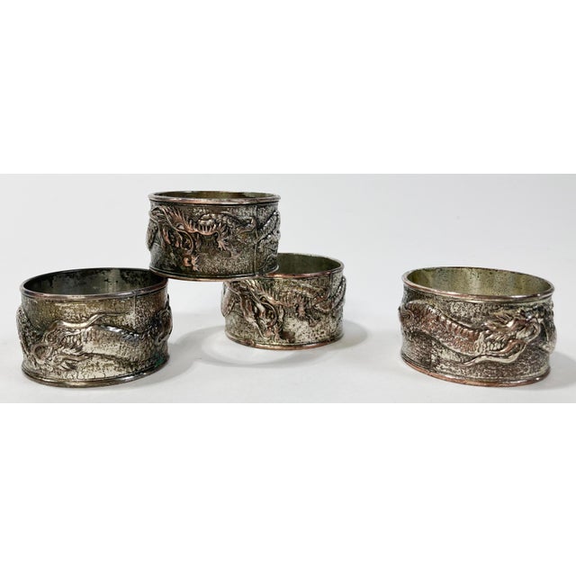 Figurative Vintage Silver Plated Dragon Motif Napkin Rings, Set of 4 For Sale - Image 3 of 9