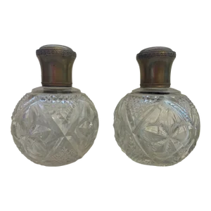 Antique 1900’s Cut Glass Ball Form Scent Bottles - a Pair