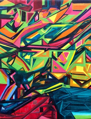 Unknown, Angular Revelation, Abstract Geometric Dayglo Street Art Graffiti Painting, 2001
