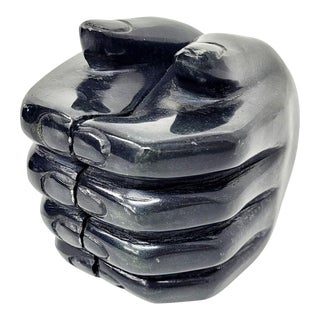 Vintage Black Marble Hands Sculpture Bookends - a Pair For Sale