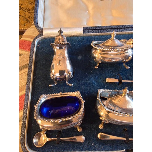 English 1937 10 Sterling Silver Condiment Set with box - 11 pcs For Sale - Image 3 of 12