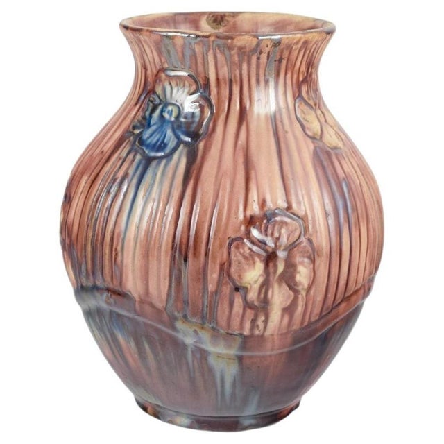 1920s Large Vintage Ceramic Vase with Floral Reliefs from Roskilde Lervarefabrik, 1920s For Sale - Image 5 of 5