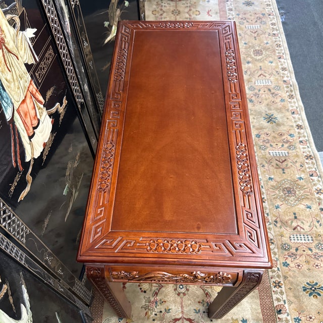 Brown Asian Carved Hardwood Writing Desk, Vintage For Sale - Image 8 of 12
