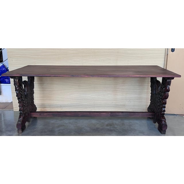 Early 20th Dining Room or Center Table with Carved Walnut Pedestal Eagles For Sale - Image 16 of 18