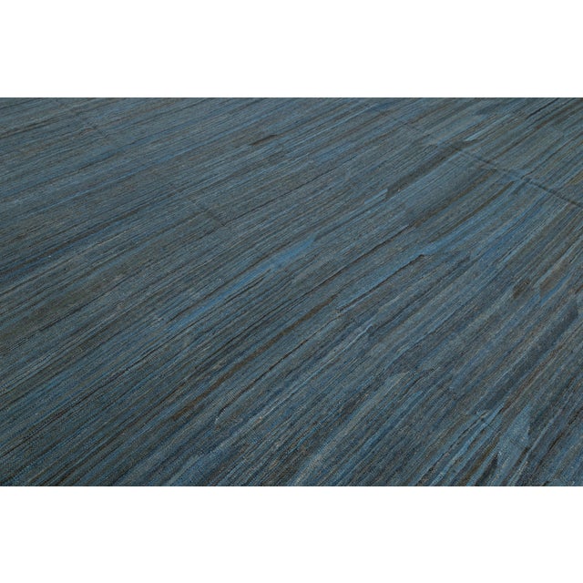 Modern Minimalist Slate Blue Handmade Kilim Wool Rug 12x18 For Sale - Image 10 of 12
