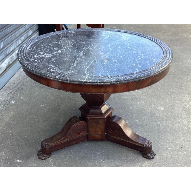 Wood French Antique Guéridon/Center Hall Table W/Marble Top For Sale - Image 7 of 9