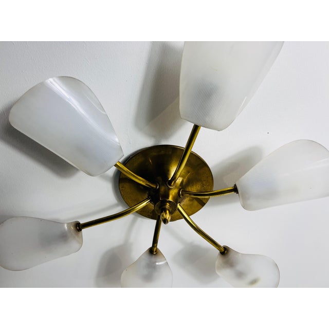 Metal Italian Midcentury Brass 6-Arm Sputnik Chandelier, 1950s For Sale - Image 7 of 10