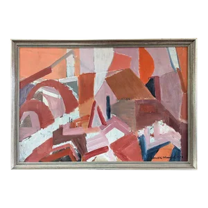 1957 Mid-Century Modern 'Terracotta Rhythms' Vintage Original Swedish Abstract Oil Painting, Framed