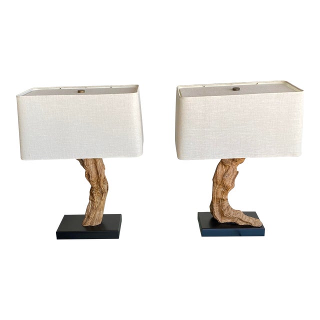 Vintage 1960s Driftwood Lamps (Pair) For Sale