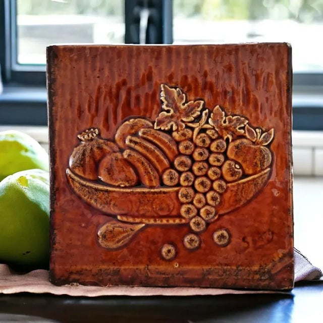Mid-Century Large Spanish Glazed Terracota Ceramic Natur Morte Art Tile, 1950s For Sale - Image 9 of 9