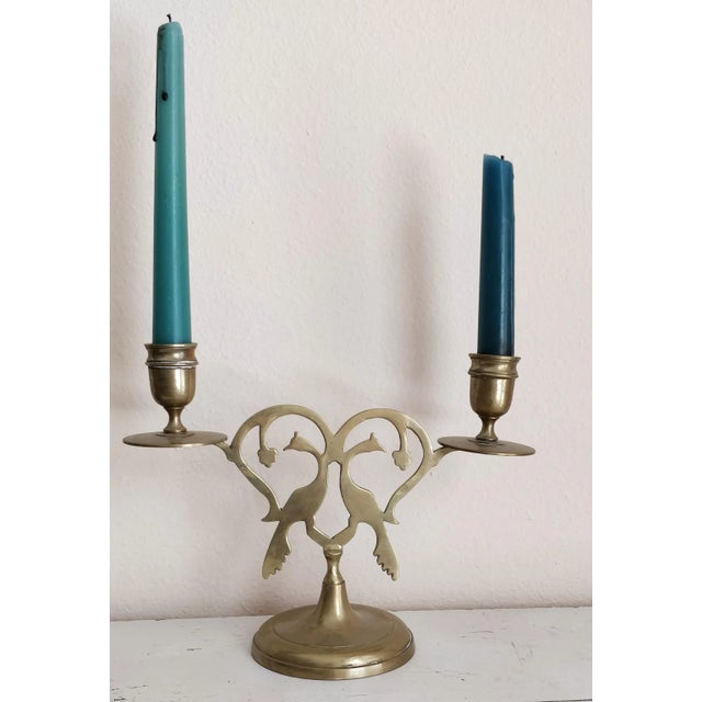 Mid 20th Century Stylized Brass Peacock Bird Candelabras Candle Holders For Sale - Image 5 of 6