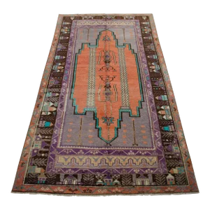 1970s Hand Knotted Colorful Oushak Medallion Rug - 3'10'' X 7'9''