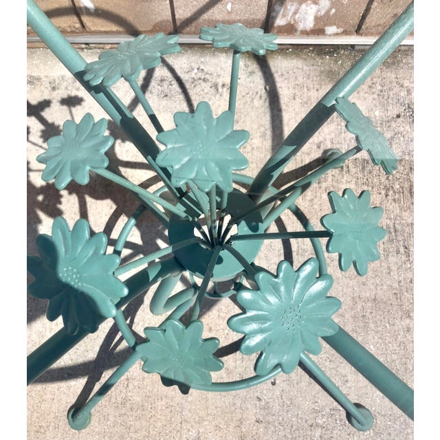 Lee L. Woodard & Sons Mid Century Woodard & Sons Wrought Iron Daisy Flower Round Glass Top Patio Table For Sale - Image 4 of 12