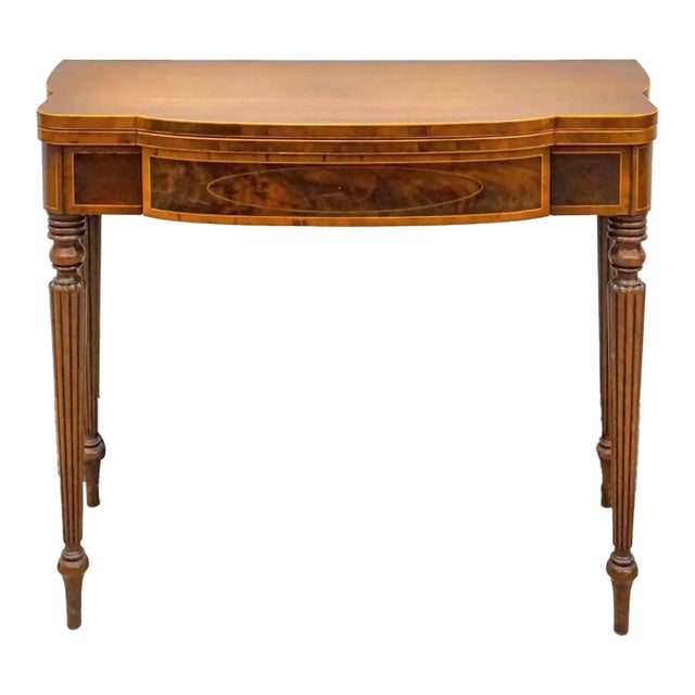 Federal Style Satinwood Inlaid Mahogany Fold Top Console Table Card Table For Sale