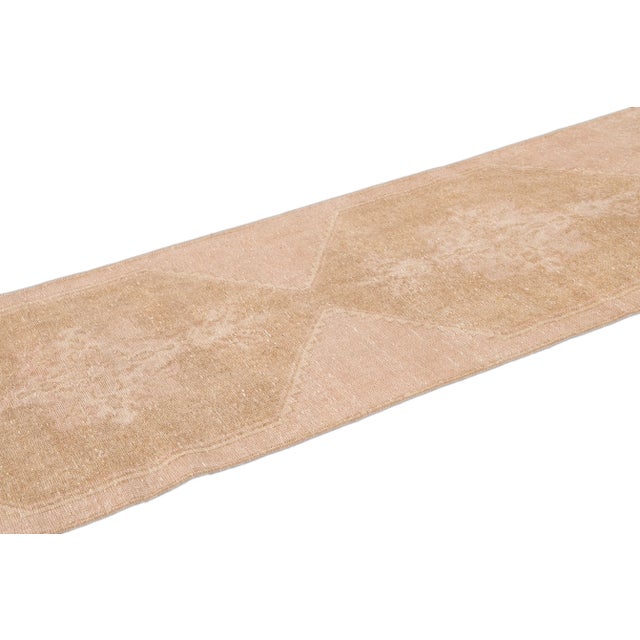 Textile 1960s Vintage Turkish Handmade Geometric Tan Wool Runner For Sale - Image 7 of 9