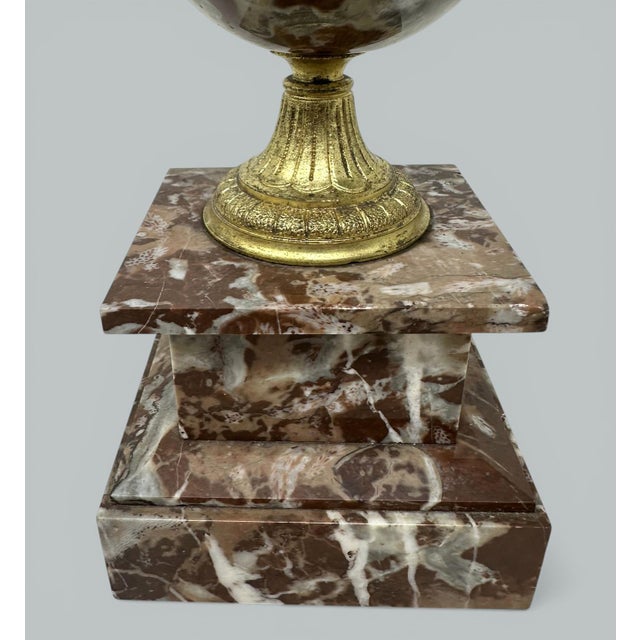 Pair French Regency Style Rosso Levano Marble Gilt Bronze Ormolu Urns Vases 19Ct For Sale - Image 6 of 9