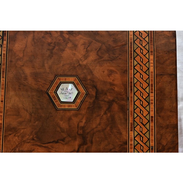 Wood English 19th Century Burl Marquetry and Inlay Writing Box For Sale - Image 7 of 13