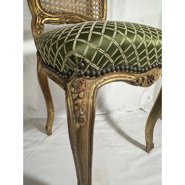 Rococo Style Giltwood Cane Chair With Upholstered Seat, Side Chair For Sale In West Palm - Image 6 of 12