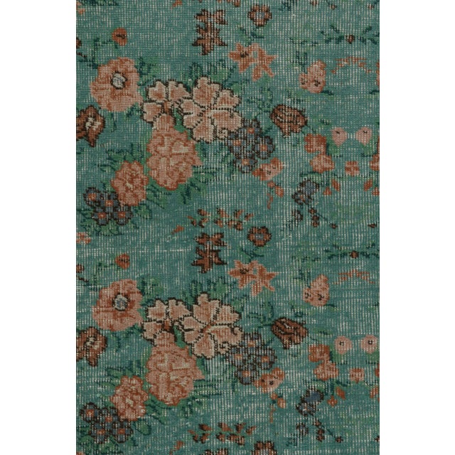 Vintage Zeki Muren Rug in Teal, With Floral Patterns, From Rug & Kilim For Sale In New York - Image 6 of 7